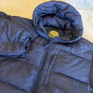 Cabelas Premier Northern Goose Down Puffer Jacket Men Navy Blue Full Zip Hood XL - Picture 1 of 13