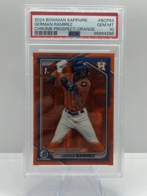 GERMAN RAMIREZ 2024 BOWMAN CHROME 1ST SAPPHIRE ORANGE /25 ASTROS PSA 10 (POP 2) - Image 1 of 2