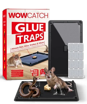Trampas adhesivas para ratones Wowcatch interior para el hogar - Paquete de 12 trampas de pegamento para ratas con Bai... Foto 1 de 4