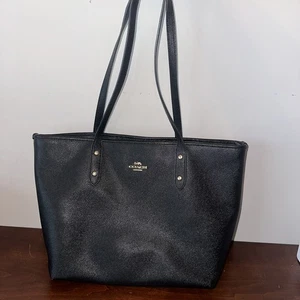 Coach Large Tote Canvas Coated Color is Black - Picture 1 of 9