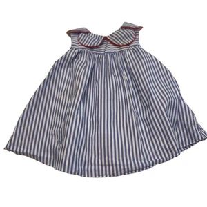 Abito bambina Jacadi svasato blu/bianco a righe collo a petali foderato taglia 3 mesi - Foto 1 di 10