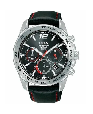 Reloj informal analógico LORUS para hombre Eco-Drive clásico vestido esfera negra impermeable redondo Foto 1 de 2