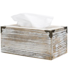 MyGift Rustic Wood Rectangular Tissue Box Cover with Metal Corner Brackets