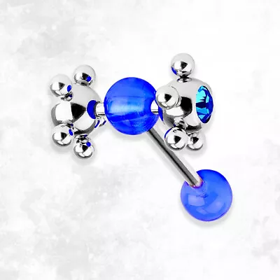 Anillo de lengua con barra giratoria bola azul acrílico 14G cristal circonita cúbica se vende cada uno Foto 1 de 4