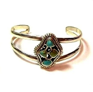  B93 SOUTHWEST LOOK TURQUOISE SPLIT BARS CUFF BRACELET STERLING SILVER 34 GRAMS - Picture 1 of 2