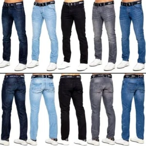 Enzo Jeans Herrenhose gerades Bein normale Passform kostenloser Gürtel Denim Hose UK Größen - Bild 1 von 37