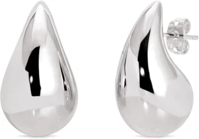 Pendientes de aro gruesos en forma de lágrima de plata de ley 925 hechos en Italia para mujeres y niñas Foto 1 de 3