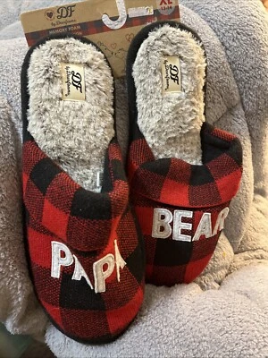 Zapatillas Dearfoams Memory Foam Papa Bear rojas a cuadros para hombre talla XL 13-14 NUEVAS Foto 1 de 4