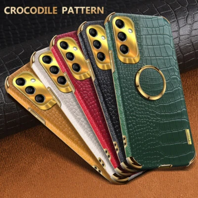 For Samsung Galaxy A14 5G A34 A53 A04 A25 Crocodile Leather Ring Case Soft Cover