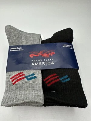 Paquete de 6 calcetines Perry Ellis America para jóvenes niños grises informales talla 6-8,5 Foto 1 de 3