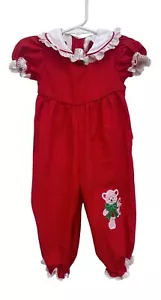 Peaches n Cream Baby Girl Size 3-6M Vintage Romper Red White Polka Dot *READ* - Picture 1 of 9