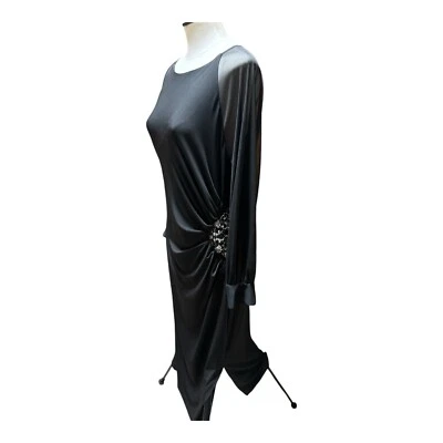 Vestido Eliza J Para Mujer Talla 14 Negro Formal Midi Vestido Manga Larga Estrás Foto 1 de 4