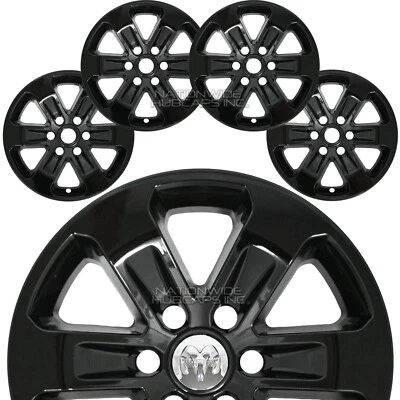 4 fits Dodge Ram 1500 Truck 2019-2024 Black 18" Wheel Skins Hub Caps Rim Covers - Image 1 of 4