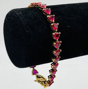 Gold Tone 925 Sterling Silver Ruby (Lab) Tennis Bracelet 18ct 8" Signed 16g - Picture 1 of 13
