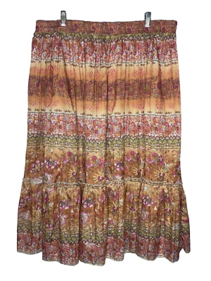 Baccini Mujer Multicolor Floral Cintura Elástica Campesina Midi Falda Plus 22 24 Foto 1 de 4