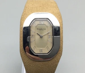 Kenneth Cole Watch Women KC2259 Silver Tone Brown Leather Cuff Band New Battery - Picture 1 of 15