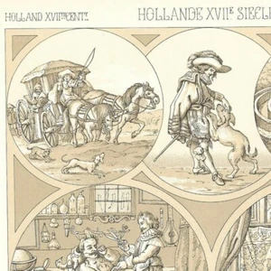 Hollande XVIIe - Le carrosse Les labyrinthes de verdure - Gravure de presse 1888 - Picture 1 of 3