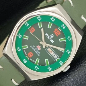 JAPAN RICOH R31 AUTOMATIC MENS DAY&DATE GREEN COLOR DIAL WATCH a433089-a - Picture 1 of 10