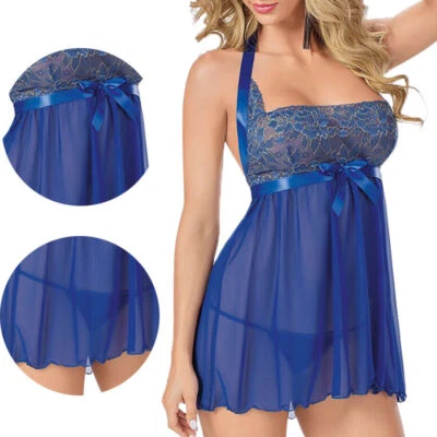 Sexy-Lencería de encaje para mujer Ropa de dormir Babydoll Prendas para dormir Vestido quimise Talla grande Foto 1 de 4