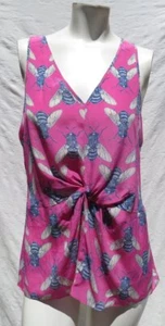 LEIFNOTES Anthropologie women’s 6 S Pink Bee Print Silk Shirt Blouse Tank Top - Picture 1 of 5