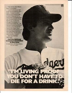 LA LOS ANGELES DODGERS Bob Welch Original 1984 Anuncio De Colección para NCA Alcohólico AA - Imagen 1 de 1