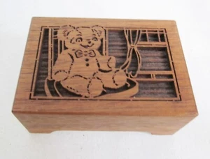 Mini Music Box Wood Laser Carved Teddy Bear Sankyo "It's A Small World" works - Picture 1 of 4