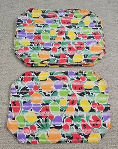 Set 8 Vintage Placemats Fruit 90s Retro Bright Multicolor 17 X 12 Cotton Striped - Picture 1 of 11
