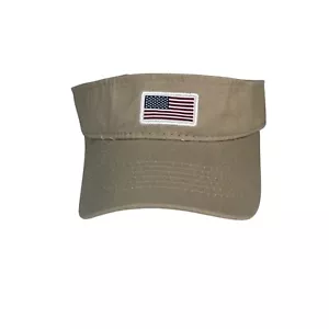 Outdoor Cap Adjustable Visor American Flag Patch Tan - Picture 1 of 7
