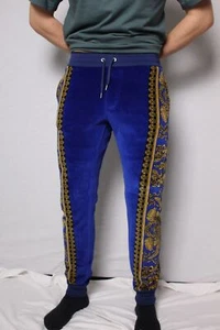 NWT Versace Pants Mens Blue Gold Baroque Joggers 2018 Pantalone Sportive Sz S - Picture 1 of 8