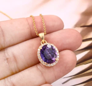 Collar de amatista con circonita cúbica diamante oro amatista colgante cumple... - Imagen 1 de 4