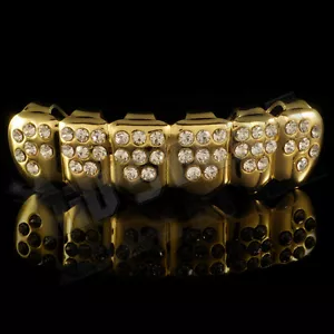 14K Vergoldete Ausbling Out EISKED Zähne GRILLZ Neu CZ Untermund Zahnkappe Fronten - Bild 1 von 4