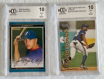 BCCG 10 Rookie 1999 Fleer Tradition Alfonso Soriano 2002 Bowman Jason Bay 2 Lot - Image 1 of 4
