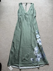 Maxi abito Abercrombie & Fitch A&F verde raso floreale XL P nuovo - Foto 1 di 13