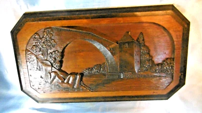 tableau sculpte en bois tour et pont - Photo 1/4