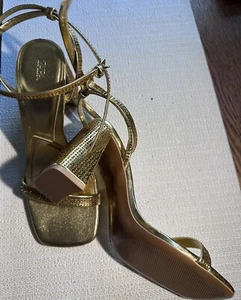 ZARA LIMITED ED. Women’s Gold Metallic Ankle Strap Heel Sandals 38 EU 7  1/2 US - Picture 1 of 3