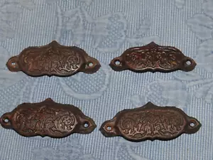 4 tirones de contenedor de hierro fundido victoriano antiguos adornados - Imagen 1 de 8