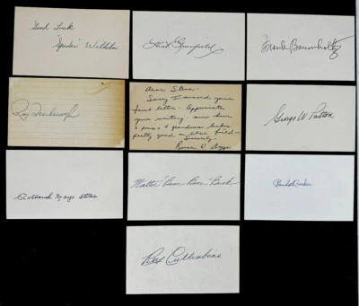 1930-40’s Baseball Greats Signed INDEX CARDS Lot 10 Vintage George Patton Yankee - Image 1 of 4