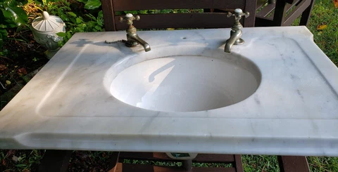 Antique Marble Bath Sinks Matching PAIR (2) Vitreous China Basin 30" Cover