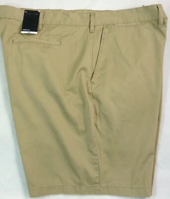 NUEVO Pantalones Cortos Para Hombre Grande y Alto 50 CLAIBORNE 100% Algodón Frente Plano CAQUI 10" Entrepierna Foto 1 de 4