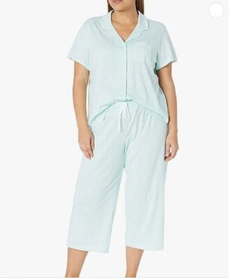 PIJAMA KAREN NEUBURGER VERDE COMO NUEVO TOP Y PANTALONES CAPRI CONJUNTO BOTONES LUNARES 1X Foto 1 de 4