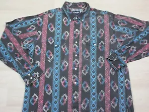 VTG 80s USA Wrangler Western Aztec Navajo Long Sleeve X-tails Shirt 17 1/2 35 - Picture 1 of 11