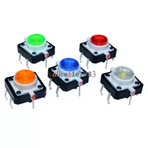 5PCS 12X12X7.3 Tactile Push Button Switch Momentary Tact LED 5 Color - Picture 1 of 8