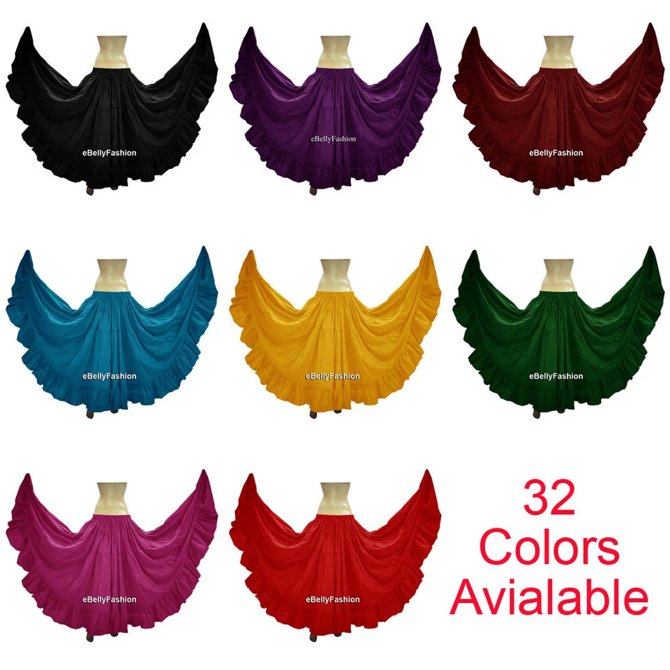 Mujeres Gitana Algodón 16 Yardas 4 Niveles Falda Danza del Vientre Flamenco Tribal Boho Jupe  Foto 1 de 1