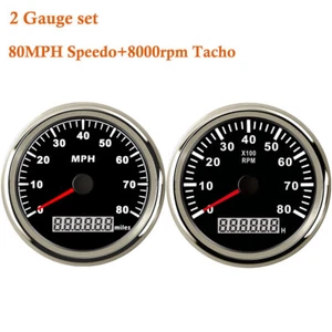 Juego de 2 medidores 0-80 MPH velocímetro GPS 0-8000 rpm tacómetro rojo LED para Auto Marina - Imagen 1 de 7