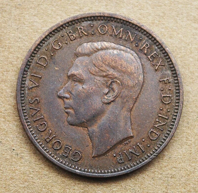 Gran Bretaña 1/2 medio centavo 1941 Jorge VI moneda de bronce - sin limpiar Foto 1 de 2