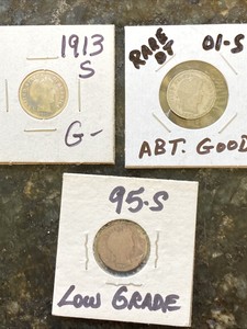 New Listing3 Pc Lot Barber Dimes 1901-S Ag /1895-S Ag / 1913-S Ag