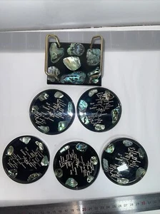 Ariki Souvenir Paua Shell 5x Resin Drinks Coasters In Stand (33a) - Picture 1 of 5