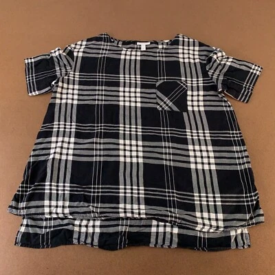 Liz Lange Maternity Women's Size XL Black White Plaid Short Sleeve Pullover Top - Image 1 of 4