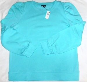 TALBOTS Pleated Sleeve Sweatshirt Long Sleeved Cotton Blend Medium Aqua Blue PM - Picture 1 of 7