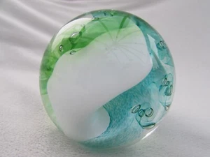 Glass sphere paperweight (aquatic hues) 8cm - Picture 1 of 5